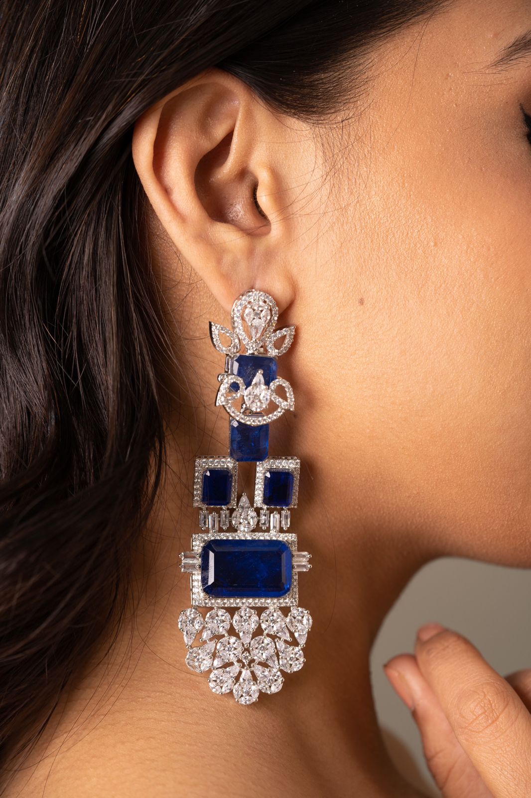 Bobby Long Diamond Statement Earrings with Doublets