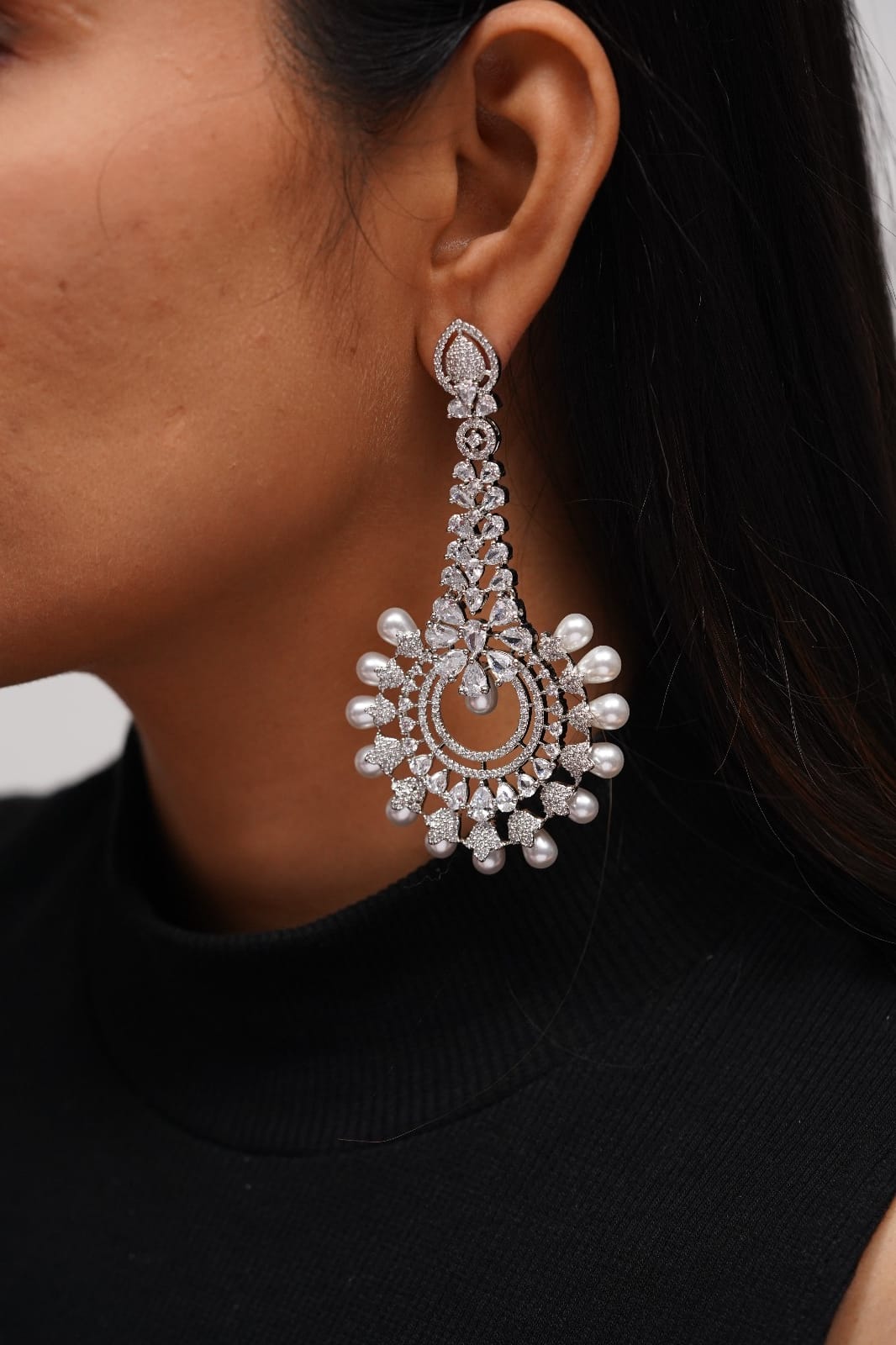 Navya Long Diamond and Pearl Earring