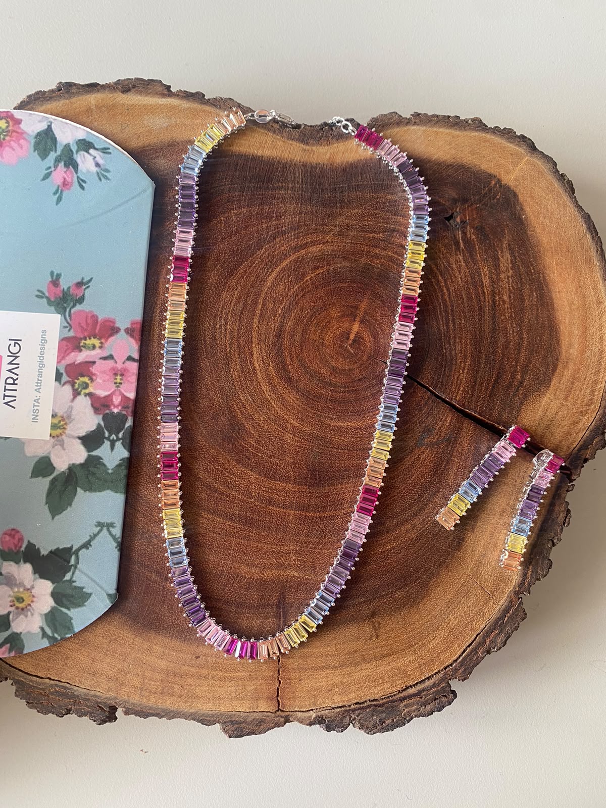 Ras Rainbow Multigemstone Multicolour Diamond Necklace Set
