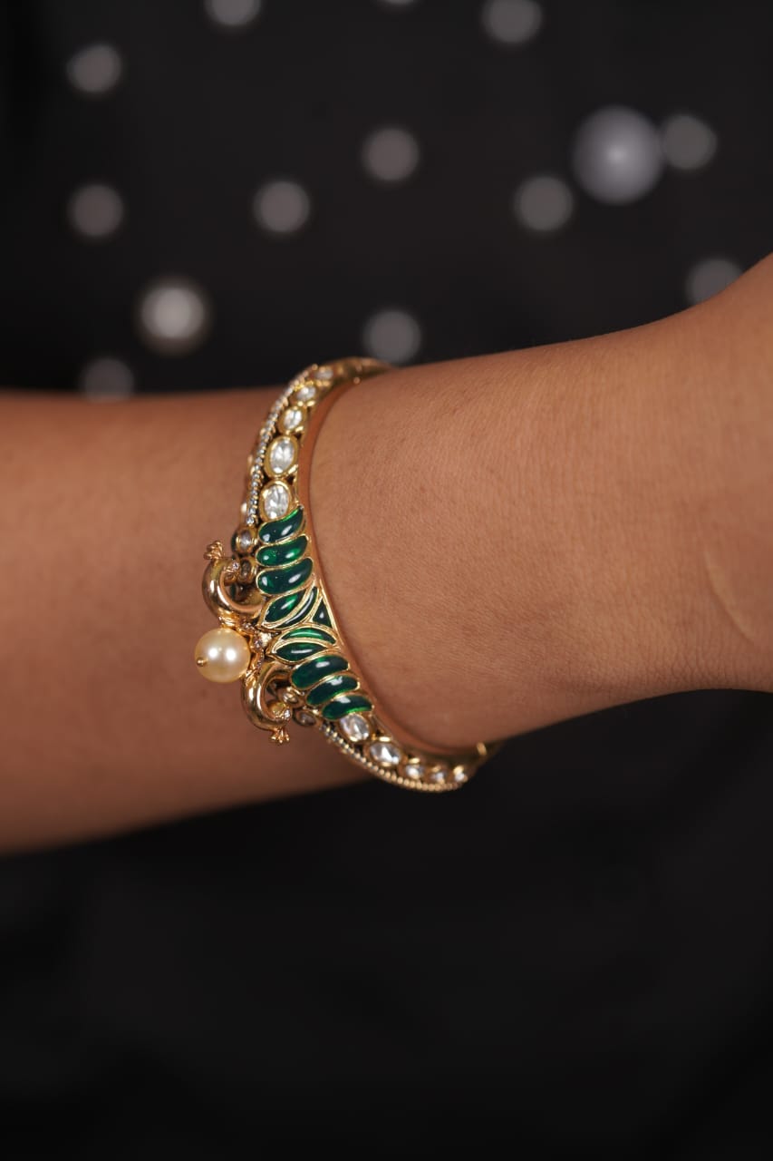 Do Mor Indian Meenakari Polki Moissanite Bracelet | Kada