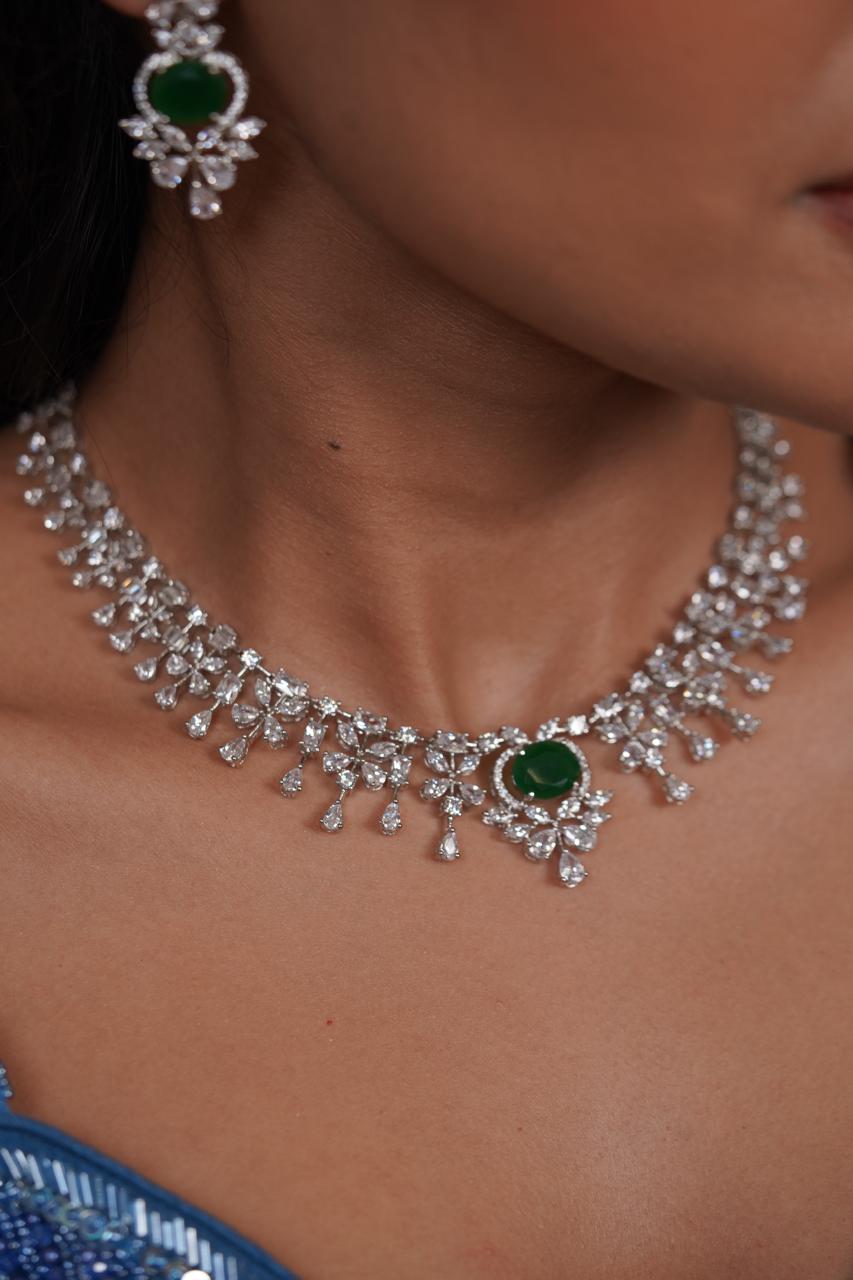 Gloria Diamond Coloured Necklace Set | Emerald Green