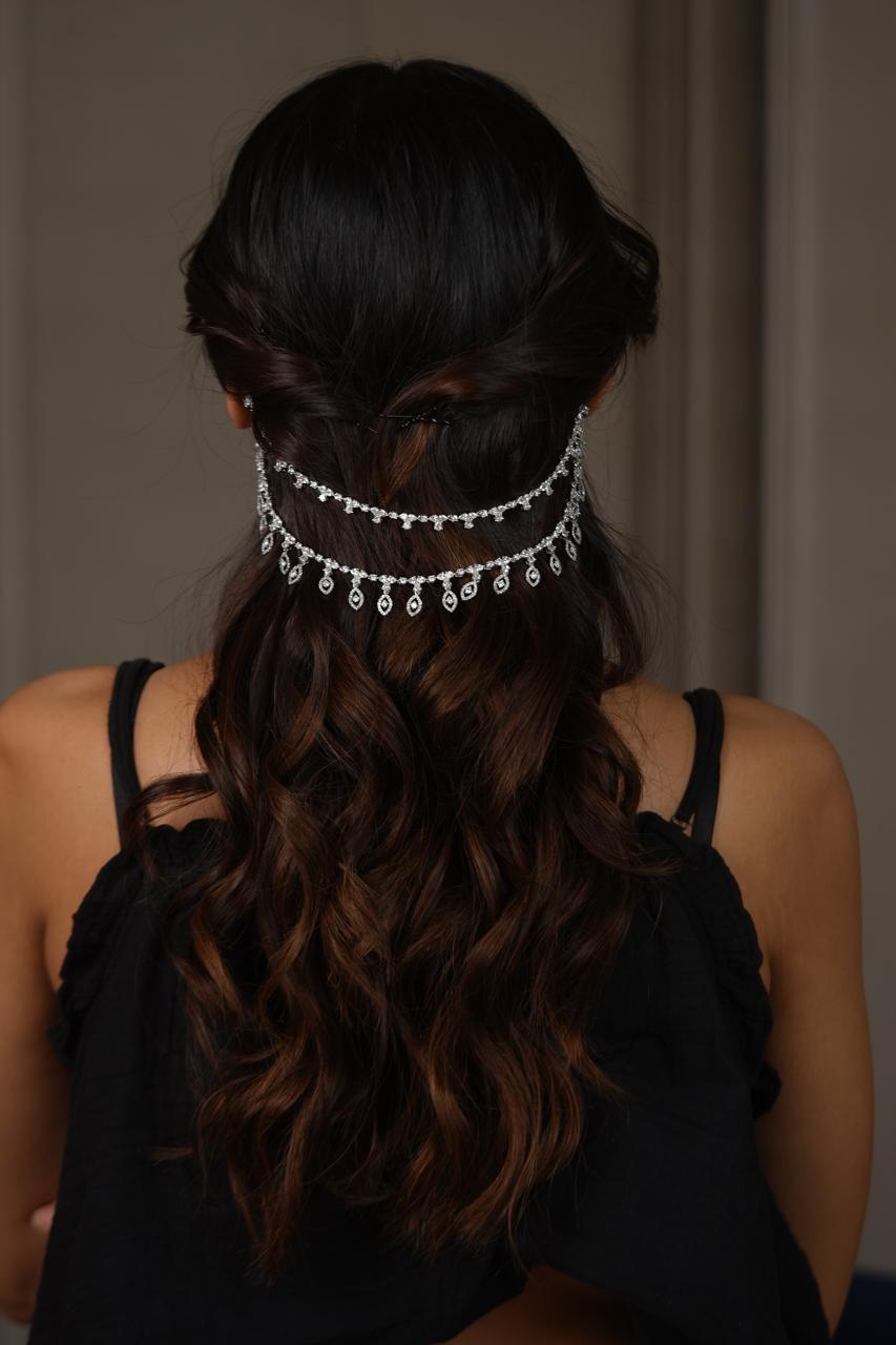 Lata Diamond Ear to Ear cuffs with Hair Chains | Hair Accessory