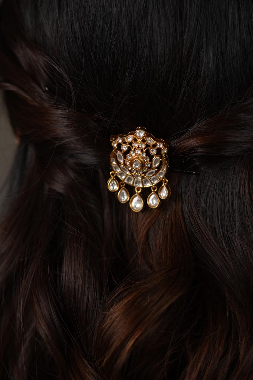 Kumari Polki Moissanite Chand Clip | Hair Accessory
