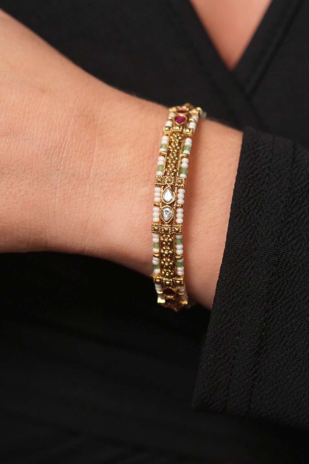 Lopamudra Gold Mint Ruby Traditional Bangle Set | Sone Pe Suhaga