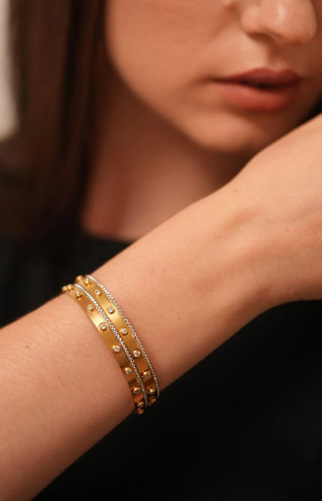 Geeta Diamond Studded CNC Gold Plated Bangle Set