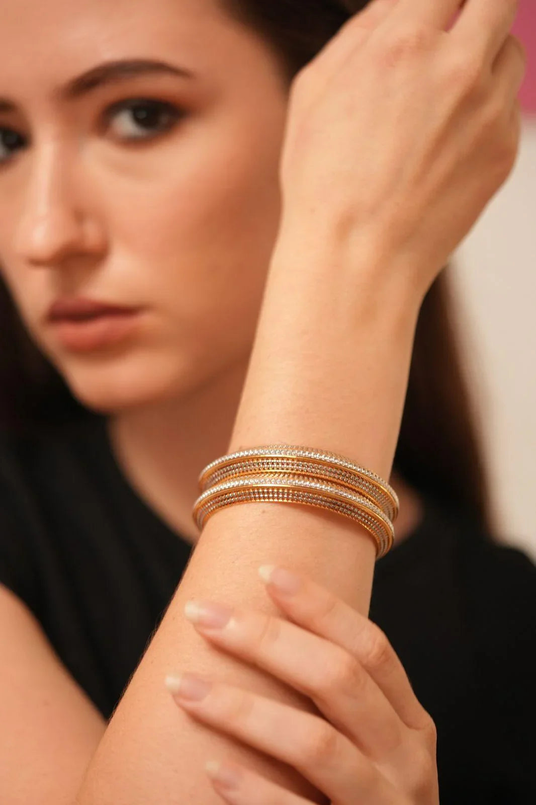 Deepa Thick CNC Gold Plated Bangle Set| Rose Gold