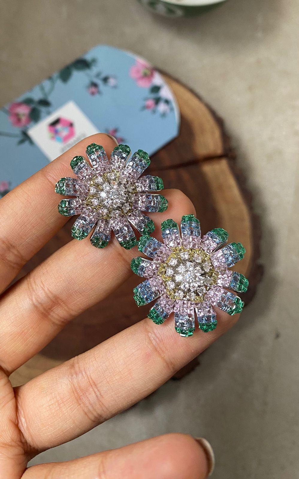 Floral Pea Diana Invisible Setting Diamond Studs