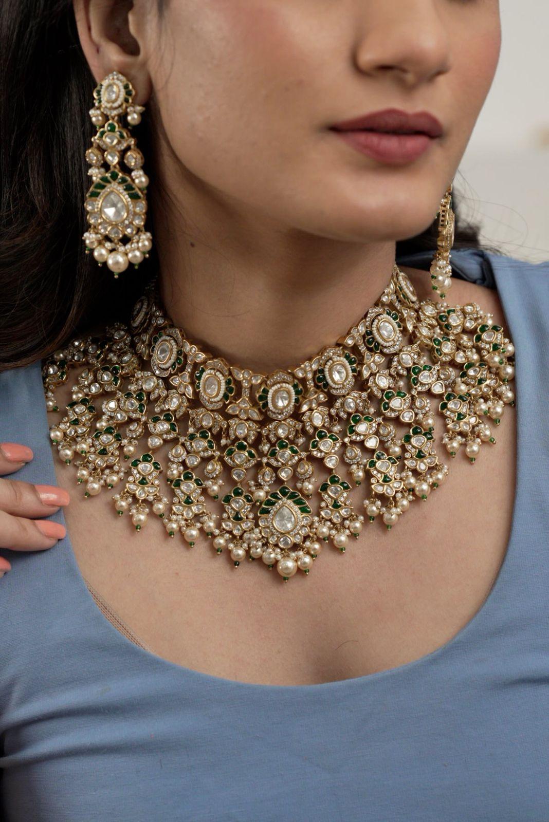Sadabahar Bridal Heavy Polki Emerald Set