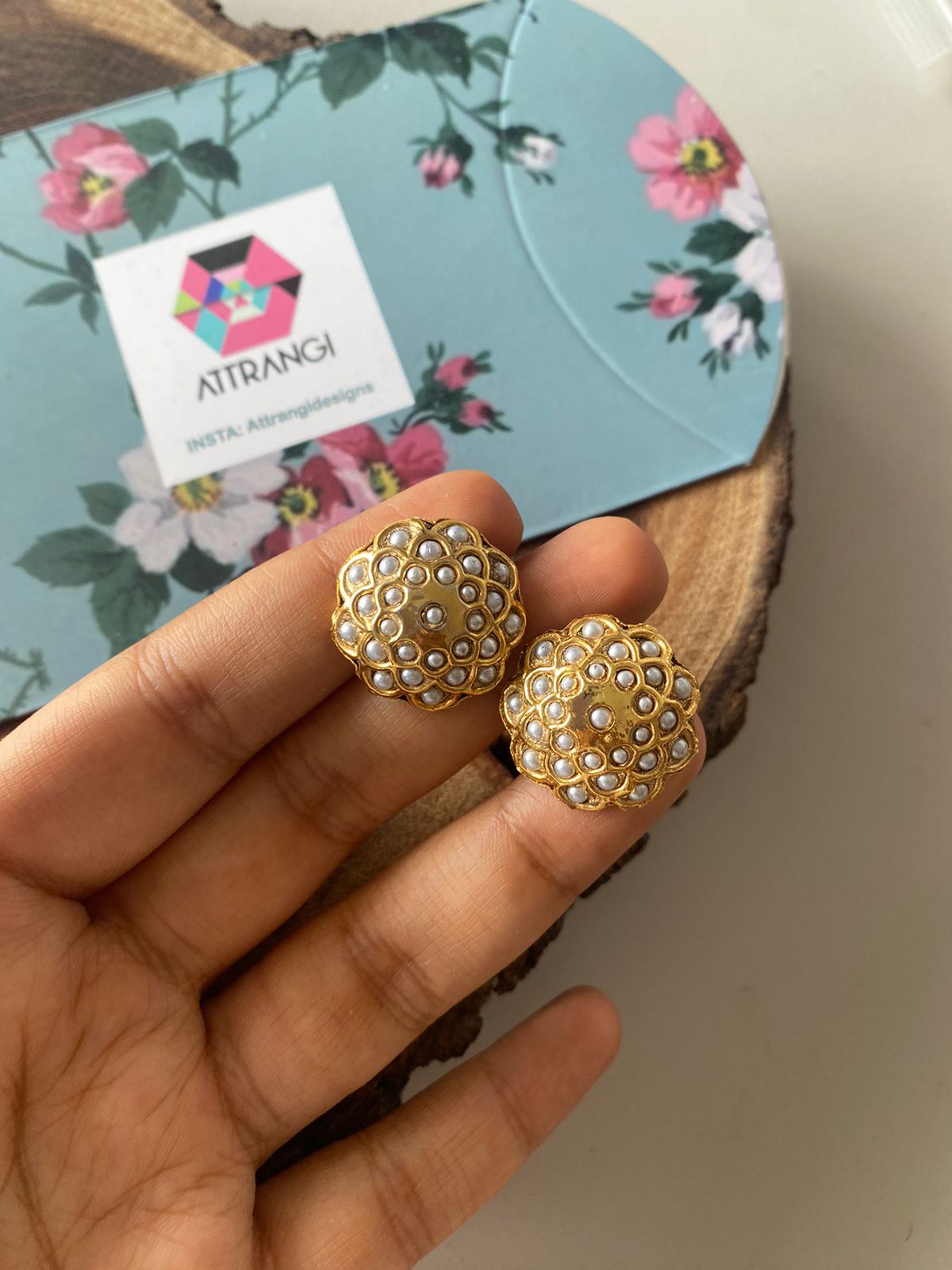 Floral Sona Moti Mid Sized Studs