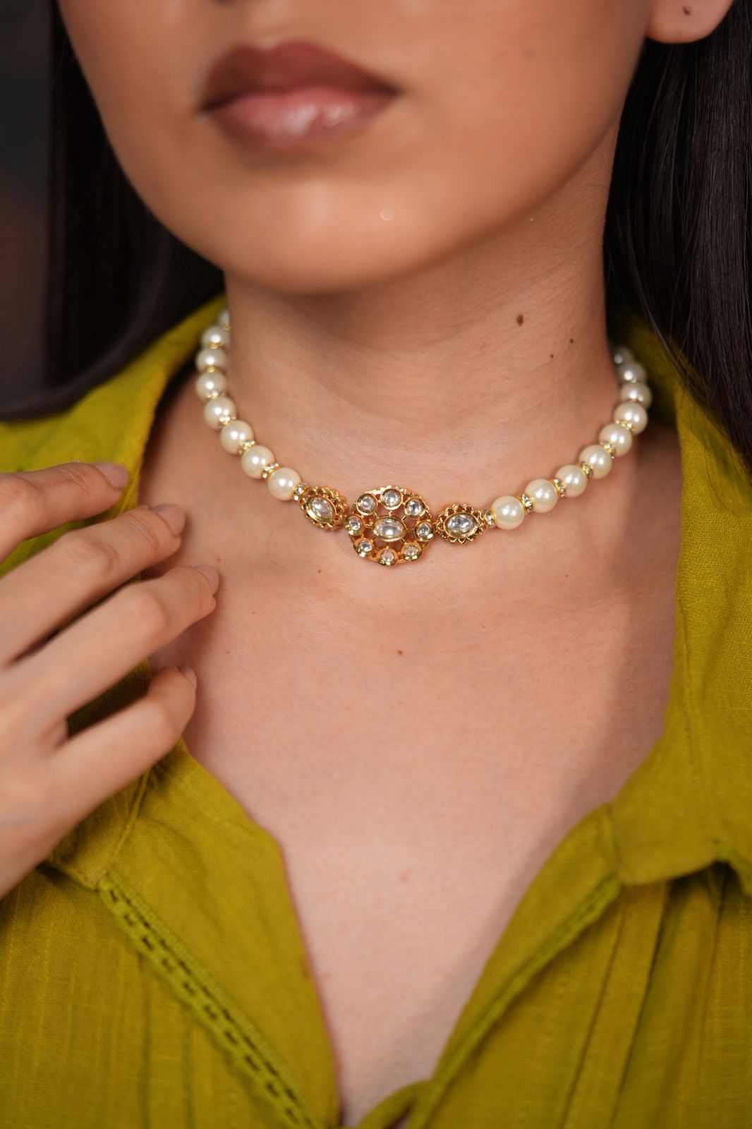 Moti Polki Floral Choker | Necklace