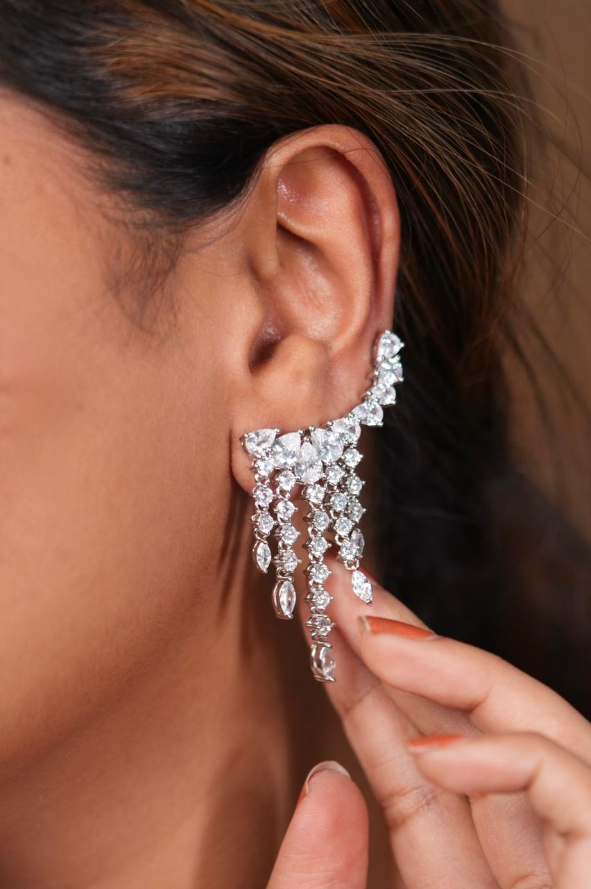 Pair of Diamond Dangling Earcuff Earrings
