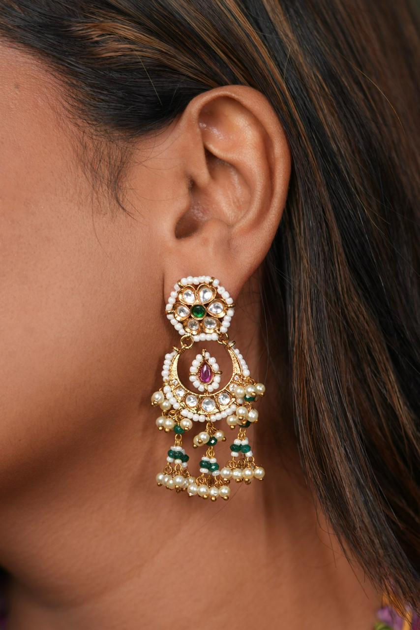 Mini Small Sized Polki Chandbali | Indian Earring