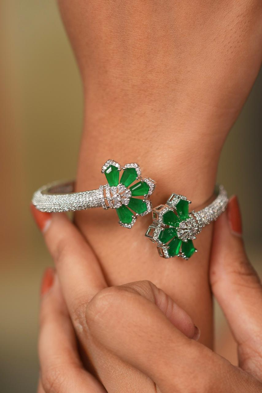 Gia Floral Diamond Cuff Style Front Open Designer Bracelet