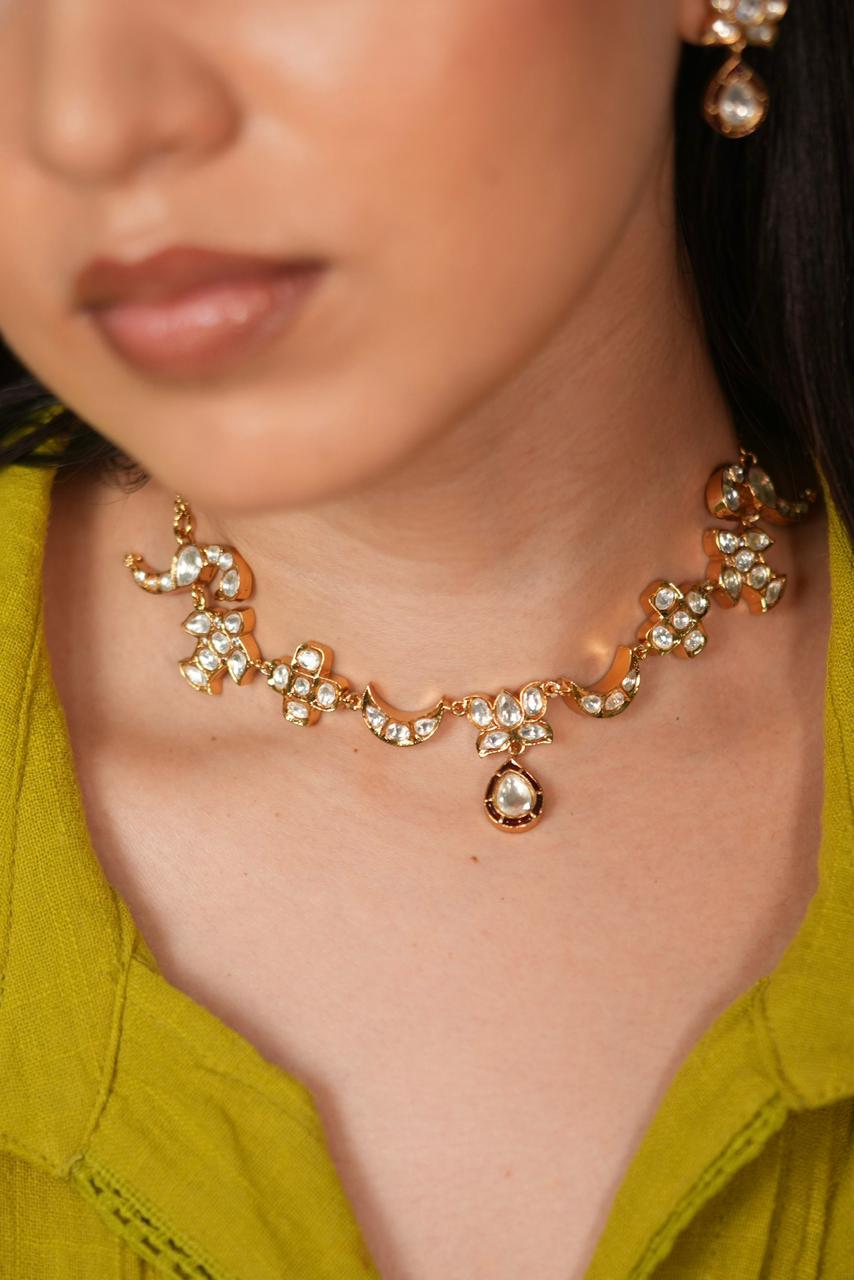 Chand ki Nazakat Polki Moissanite Choker | Necklace Set