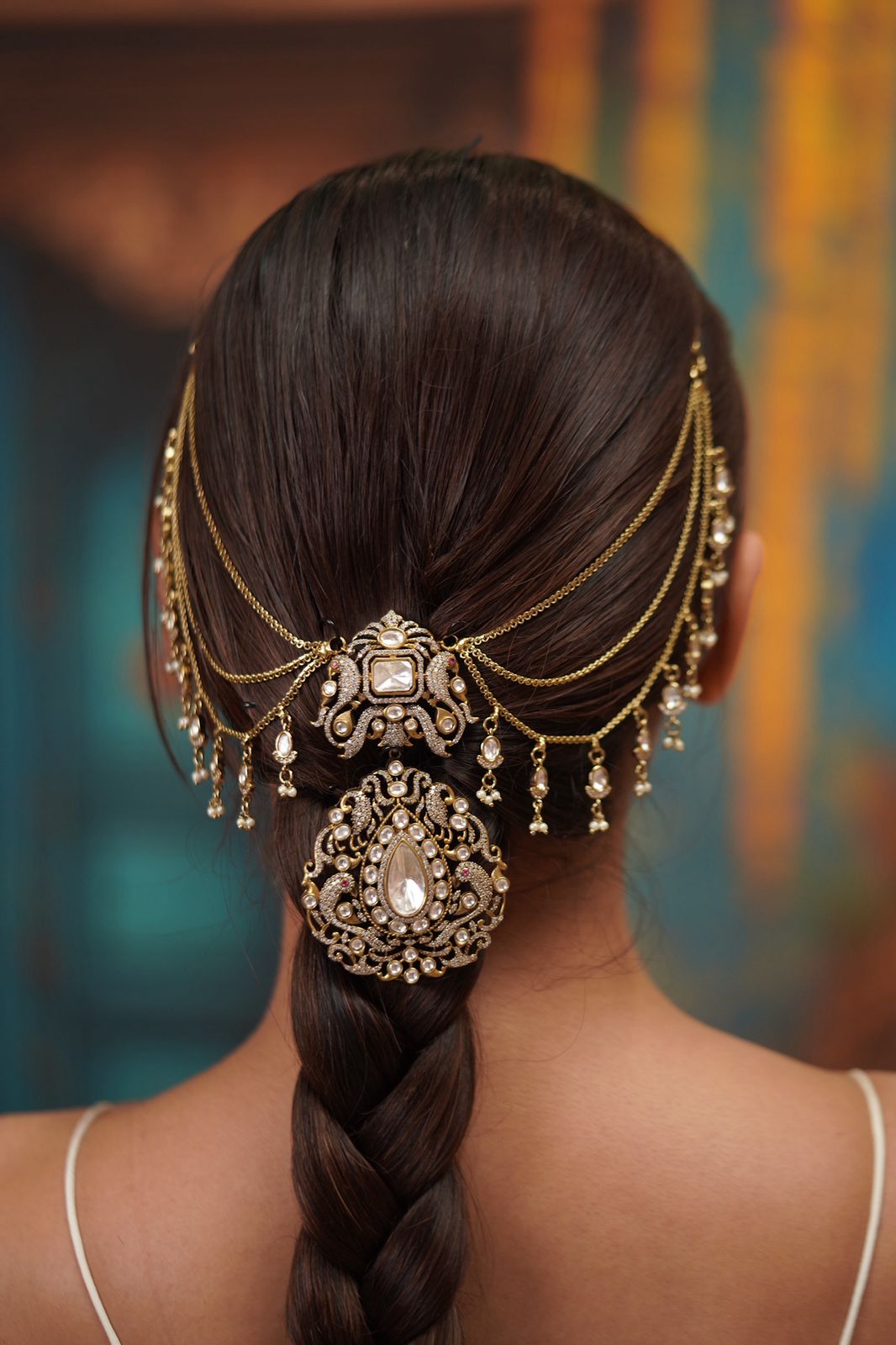 Ranisa Hair Pin with Chains Attached | Moissanite | Hair Accessories