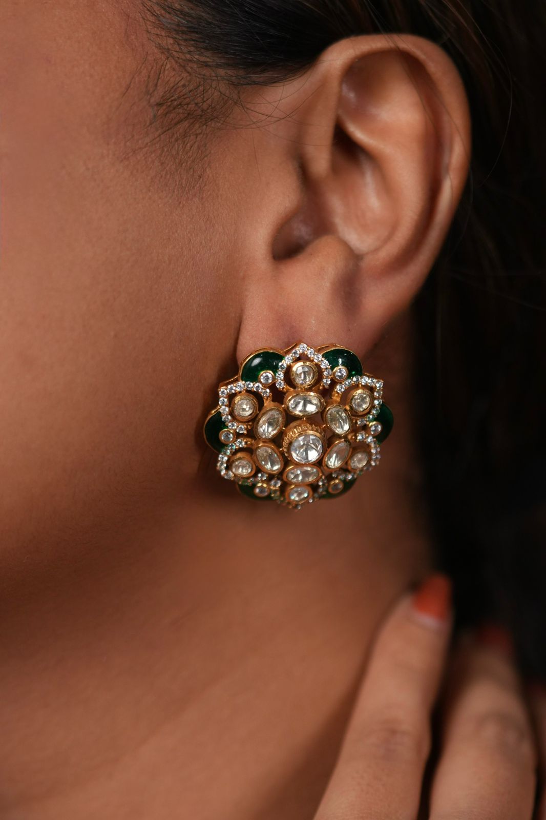 Meena Moissanite Polki Enamel Studs