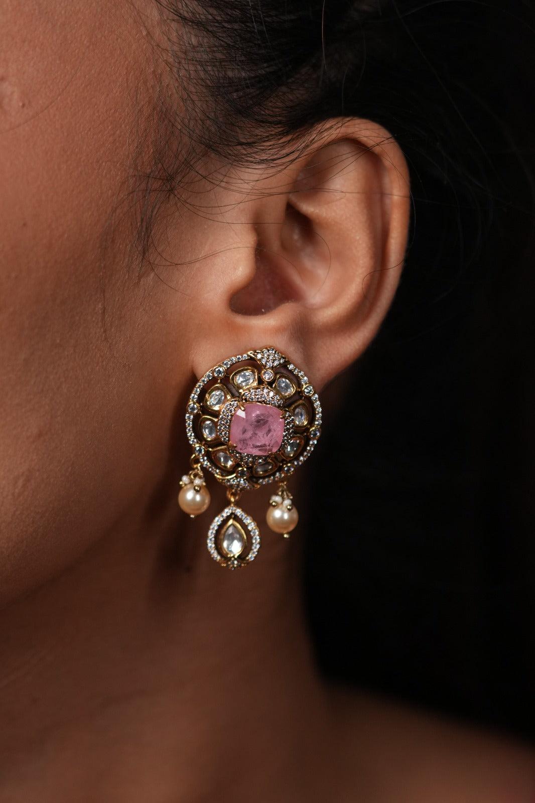 Pari Moissanite Polki Drop Indian Studs