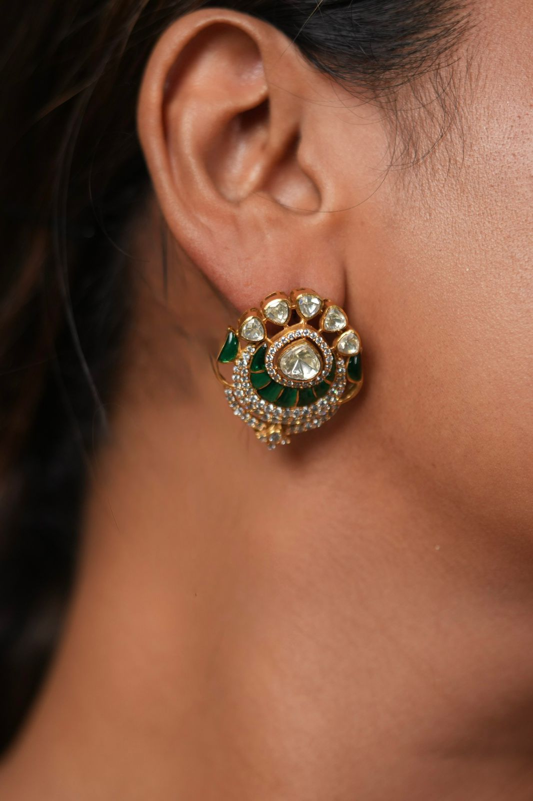 Darbadar Polki Moissanite Indian Stud Earrings