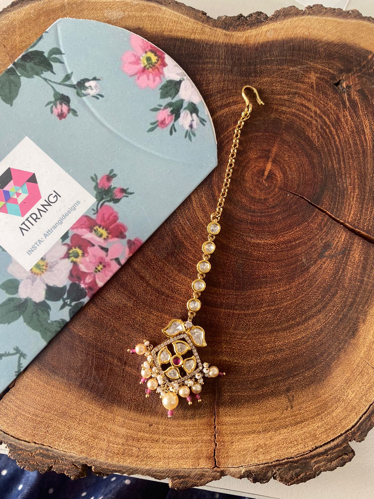 Aanchal Small Polki Moissanite Maangtika