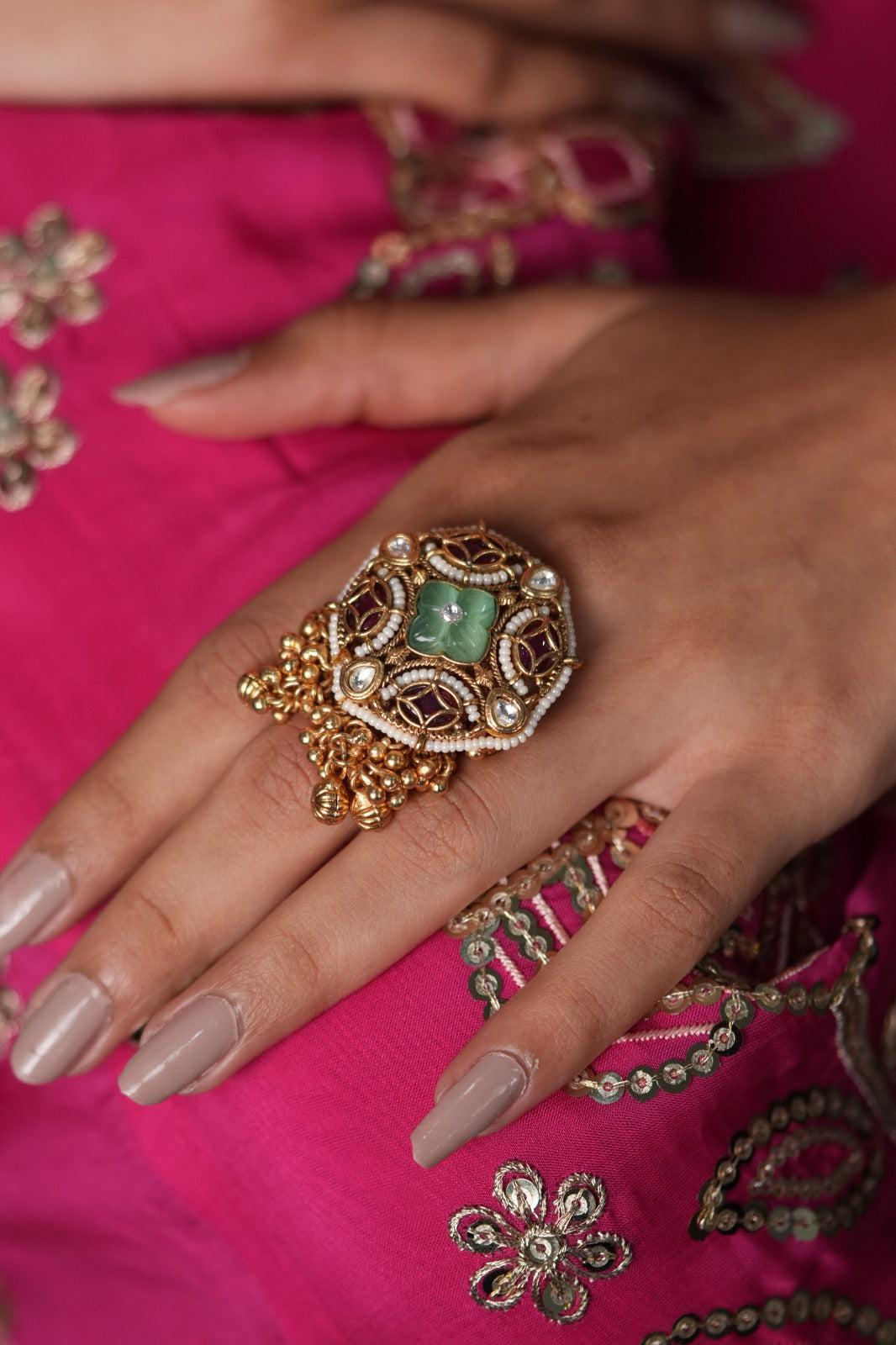 Suhani Gold Traditional Oversized Statement Ring | Sone Pe Suhaga