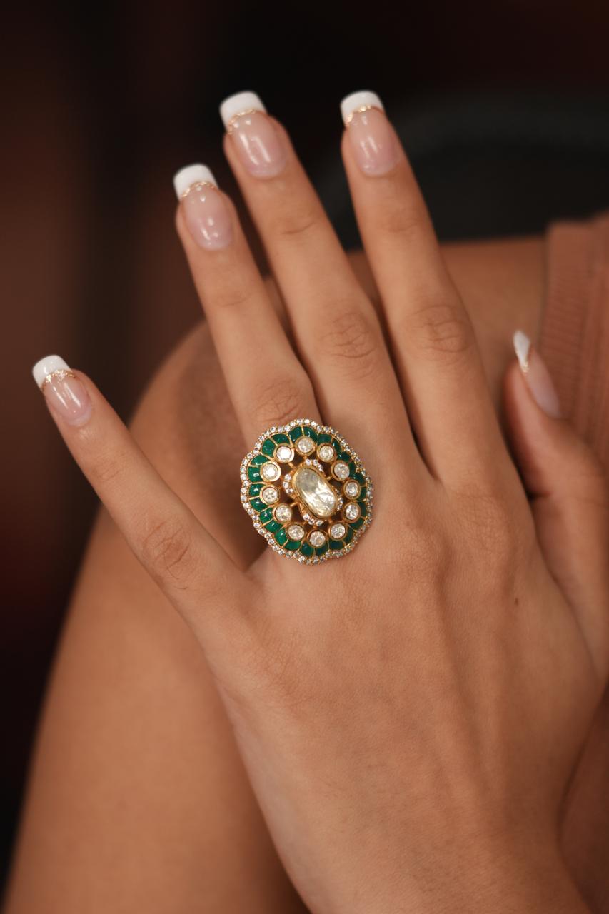Sonam Moissanite Polki Indian Ring | Adjustable