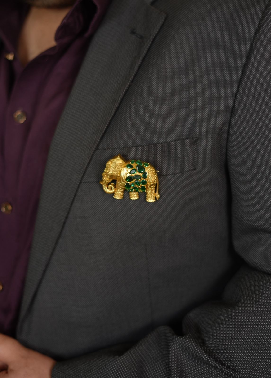 Gemstone Haathi Designer Gold Brooch | Unisex