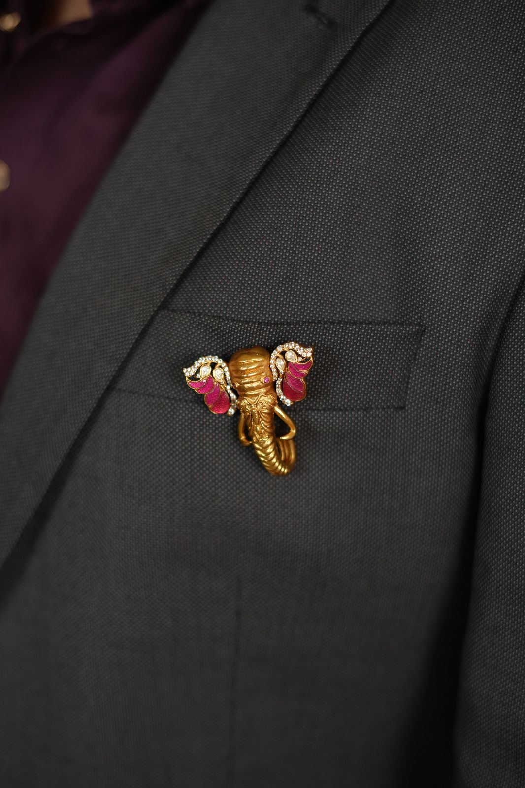 Gajajan Elephant Gold Polki Coloured Brooch | Unisex
