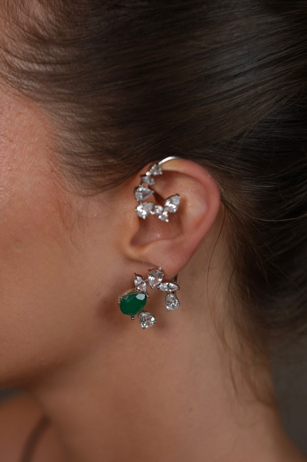 Emerald Cascade Diamond Climber / Earcuff