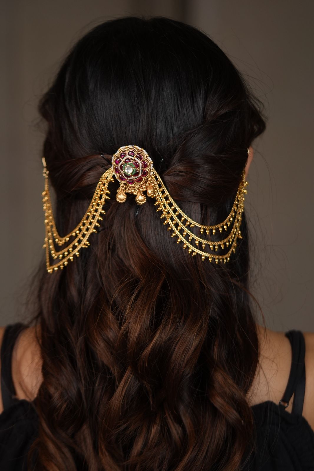 Gold Godavari Hair Pin with Chains attached | Sone Pe Suhaga