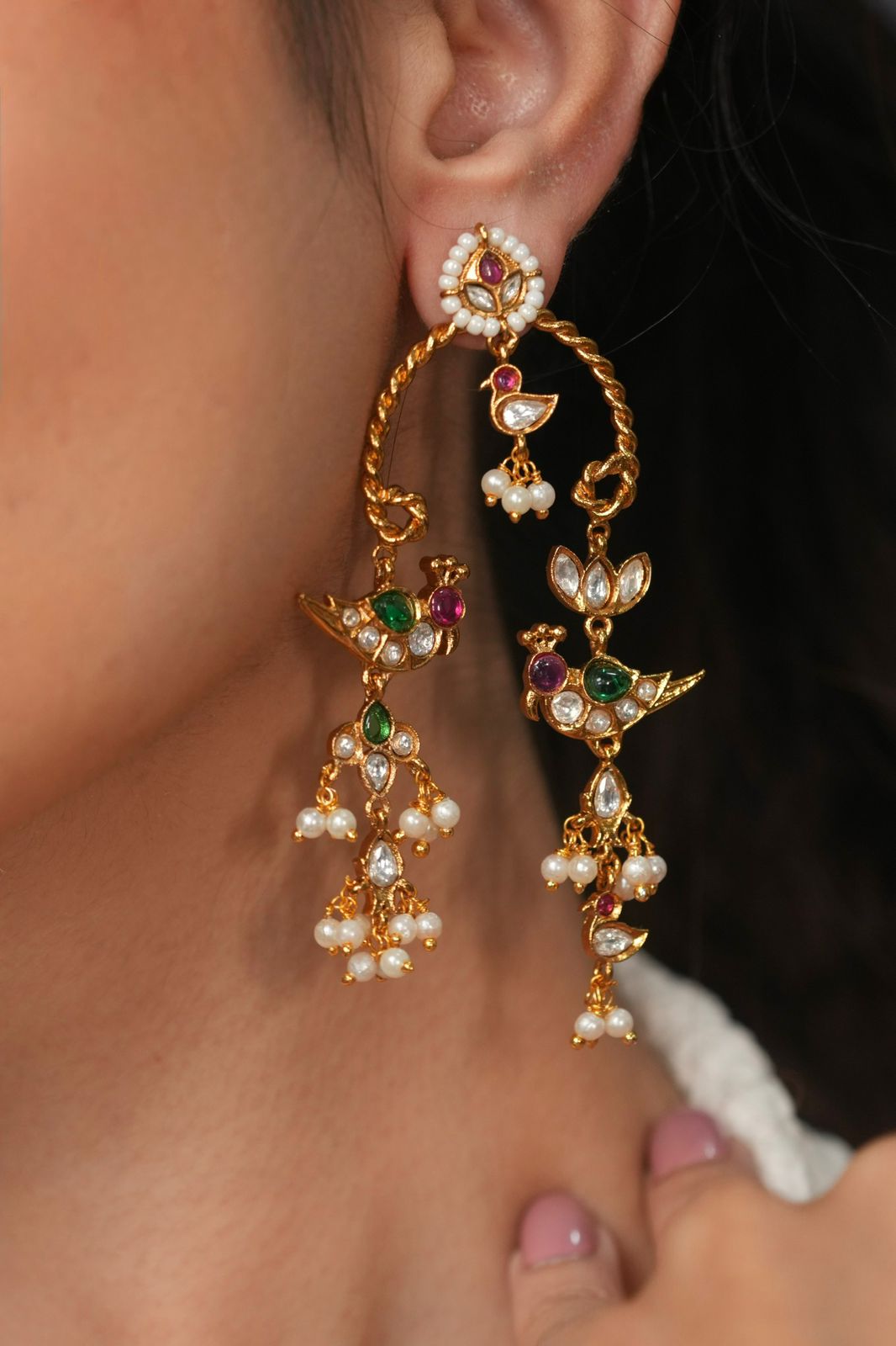 Chidiya Udd Long Polki Light weight Earrings