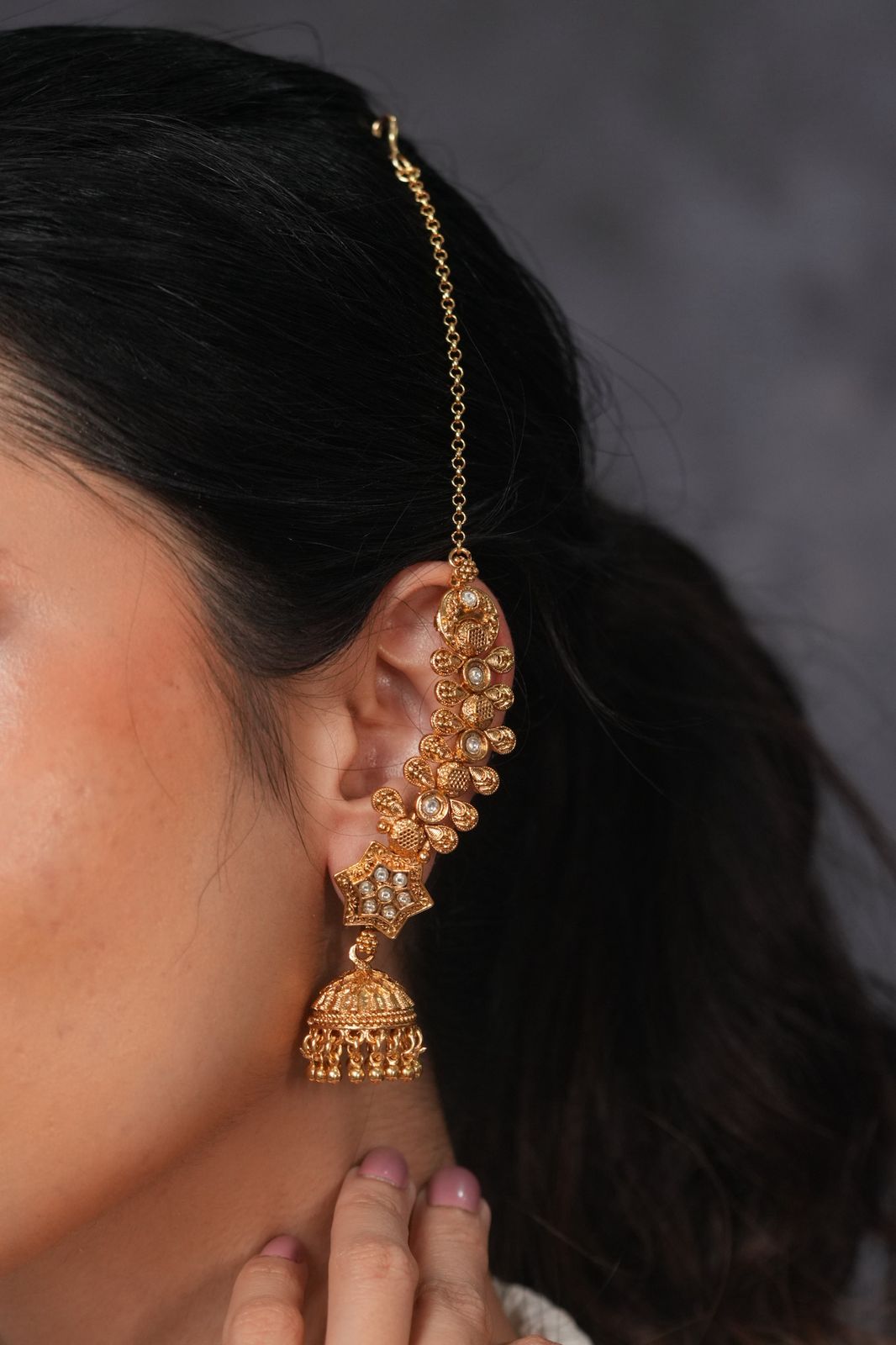Kusum Gold Small Jhumka with Heavy Kannauti | Earchain