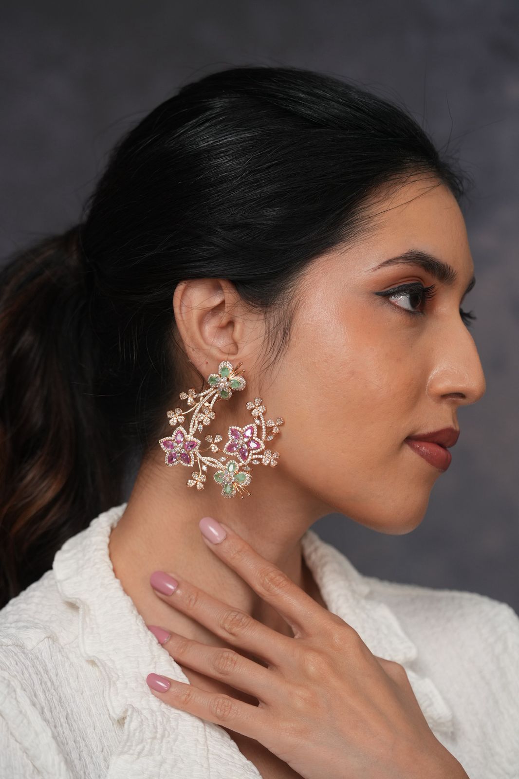 Dreaming Flowers Designer oversized Pastel Diamond Earrings | Enchanted Garden