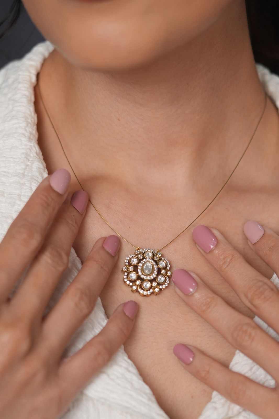 Invisible Sasha Pendant Set | Victorian Polki