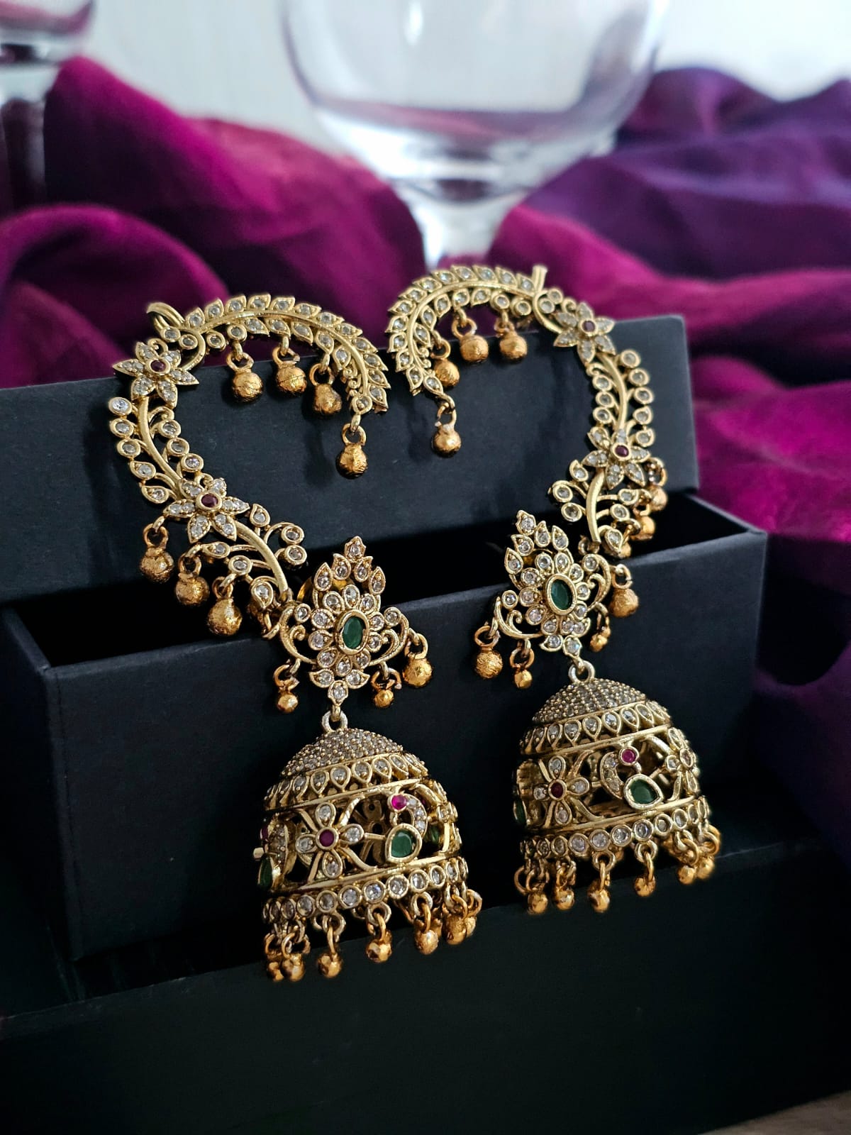Gilded Karnaphool Ghungroo Jhumka
