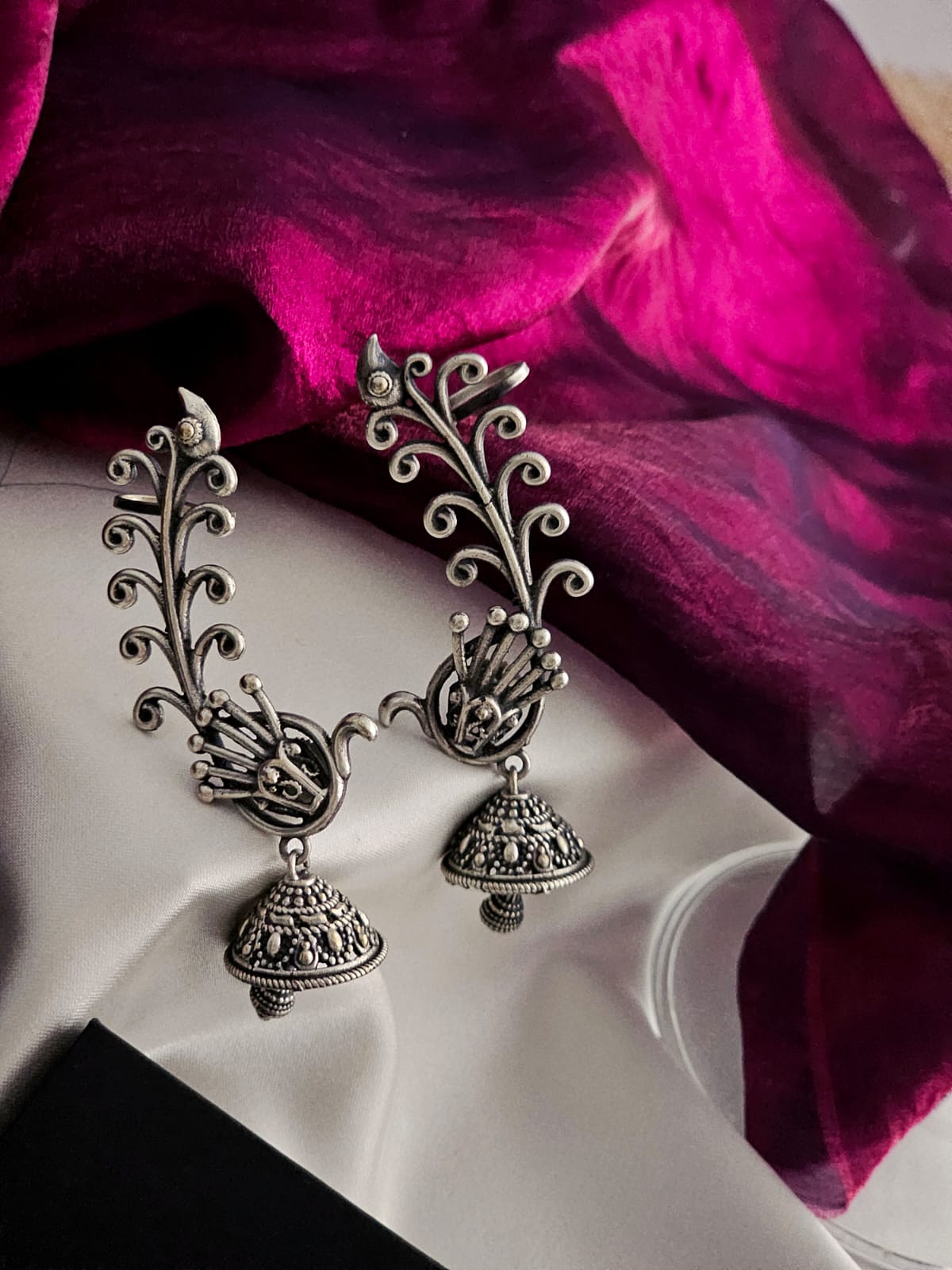 Pakhi Majestic Silver Peacock Ear-Cuff Jhumka