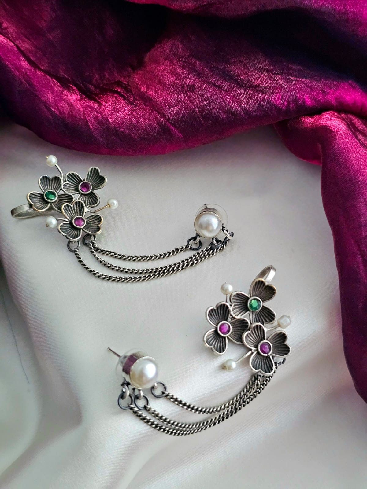 Radhika Elegant Floral Silver Earcuff Earring