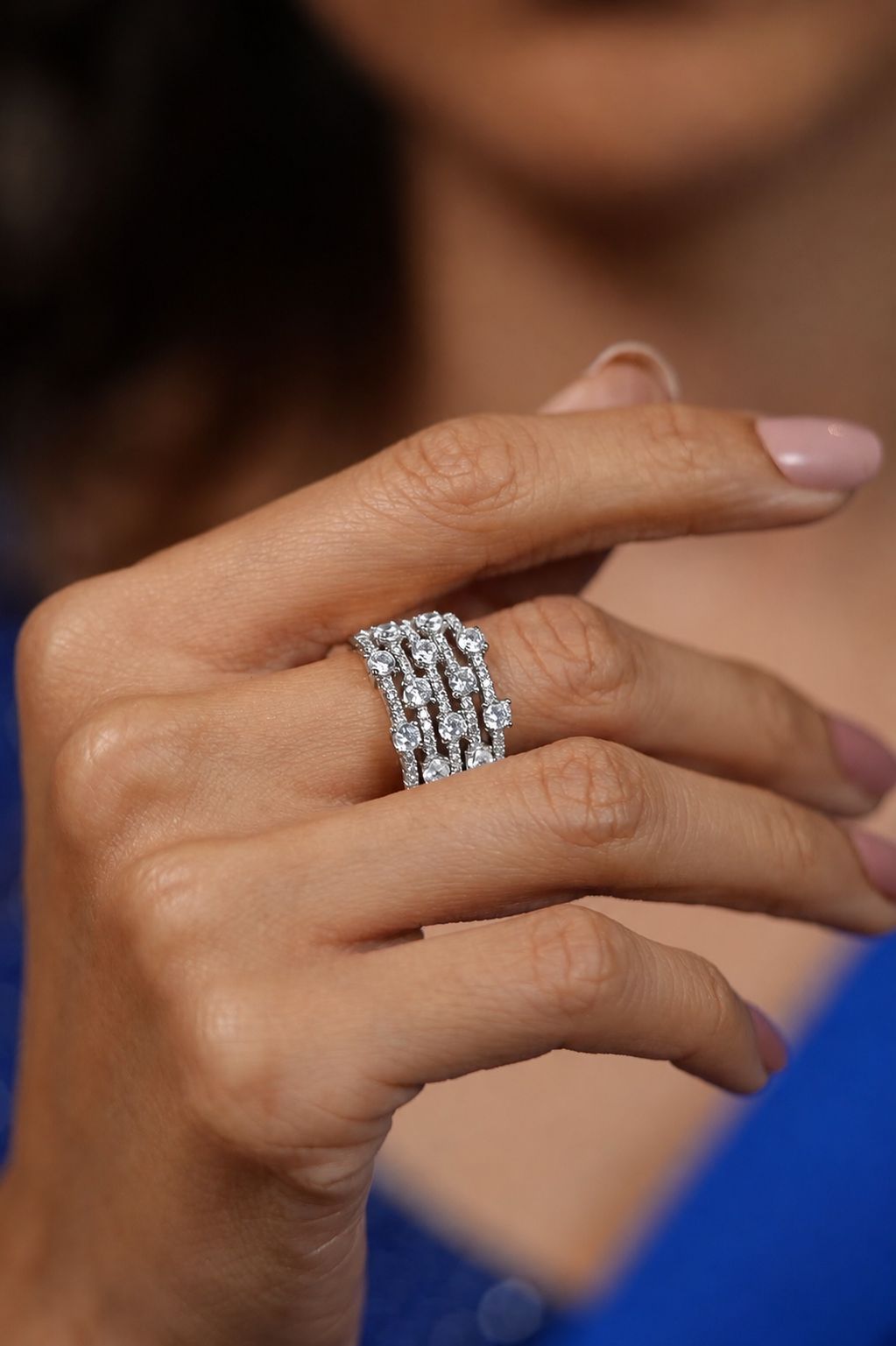 Glee Round Solitaire Rows Diamond Band Ring | adjustable