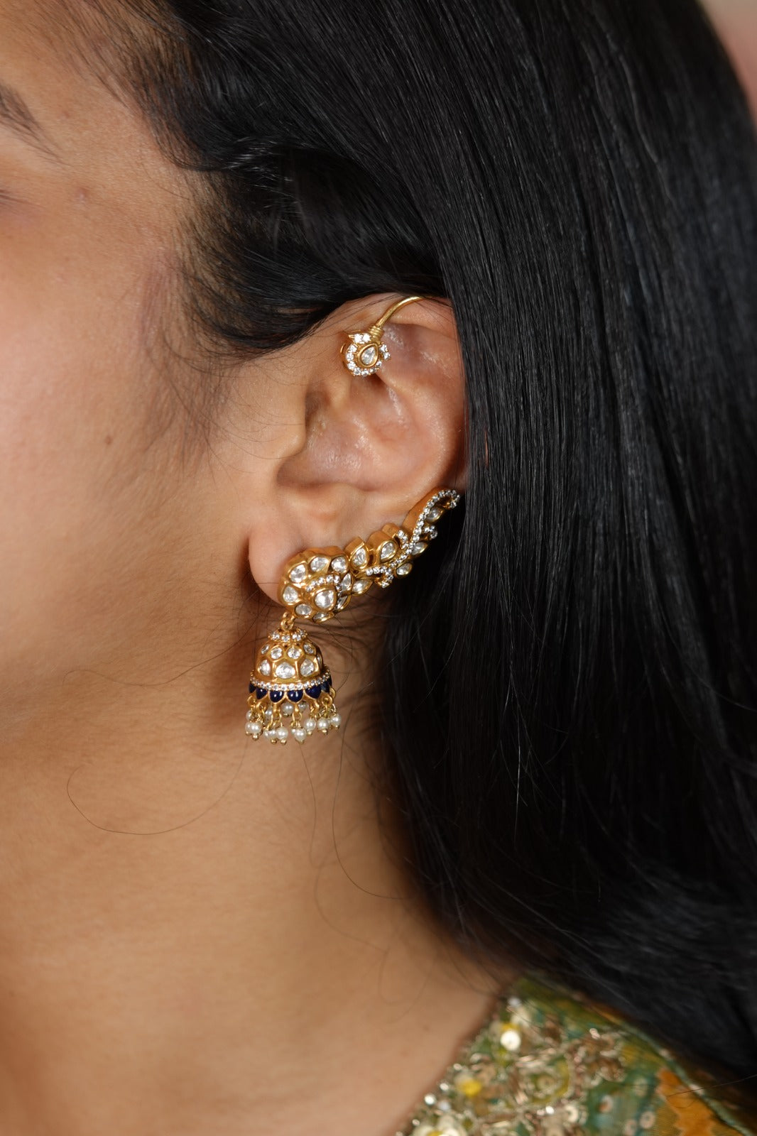 Meethu Moissanite Polki Jhumka Earcuff | Indian