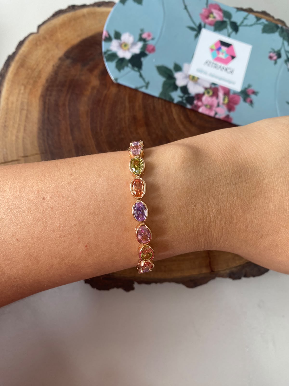 Oval Pastel Rainbow Gemstone Tennis Bracelet