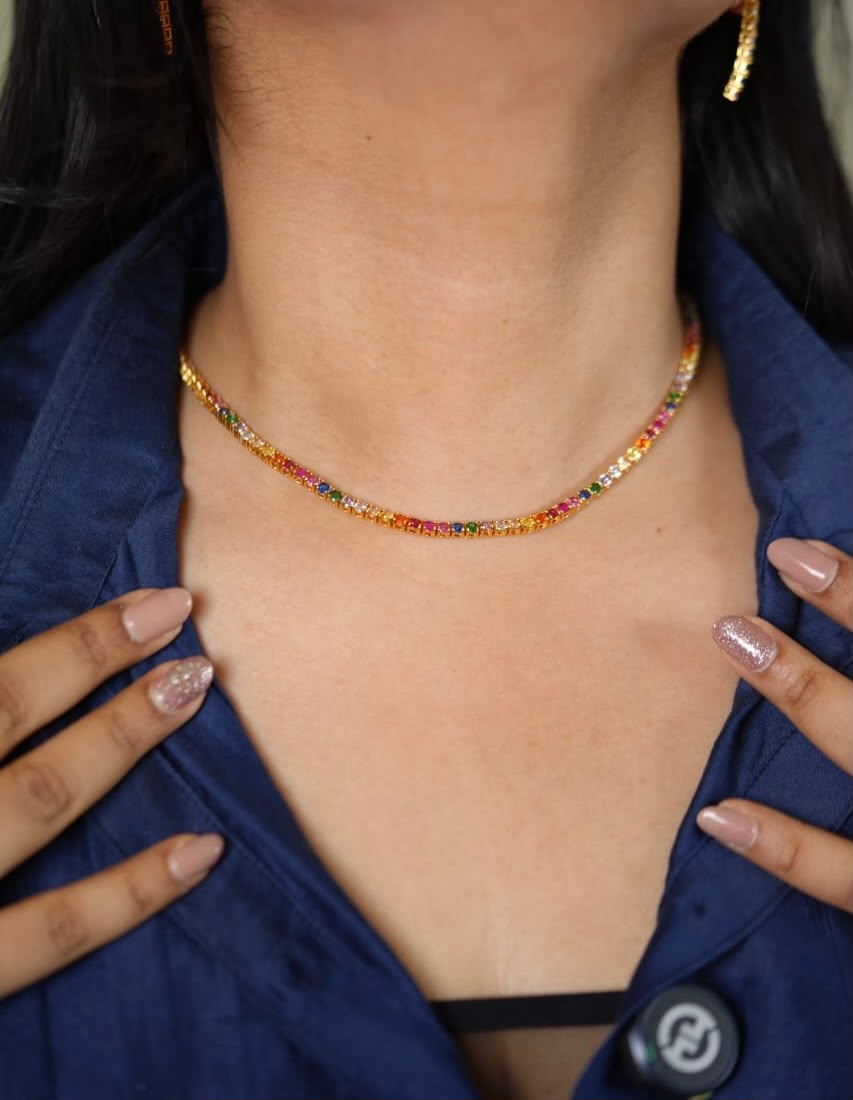 Rainbow Multi coloured Gemstone Solitaire Diamond Set
