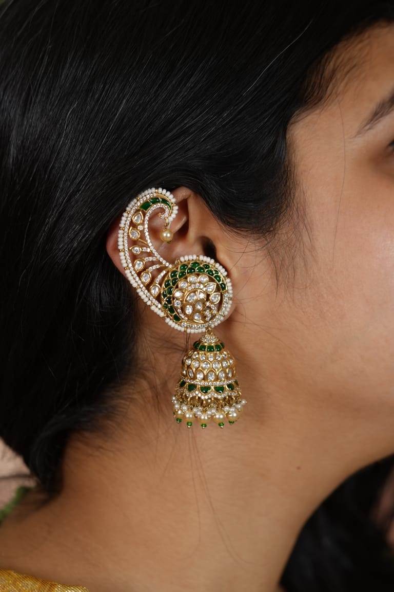 Minakshi Polki Moissanite Uncut Diamond Indian Earcuff Jhumka