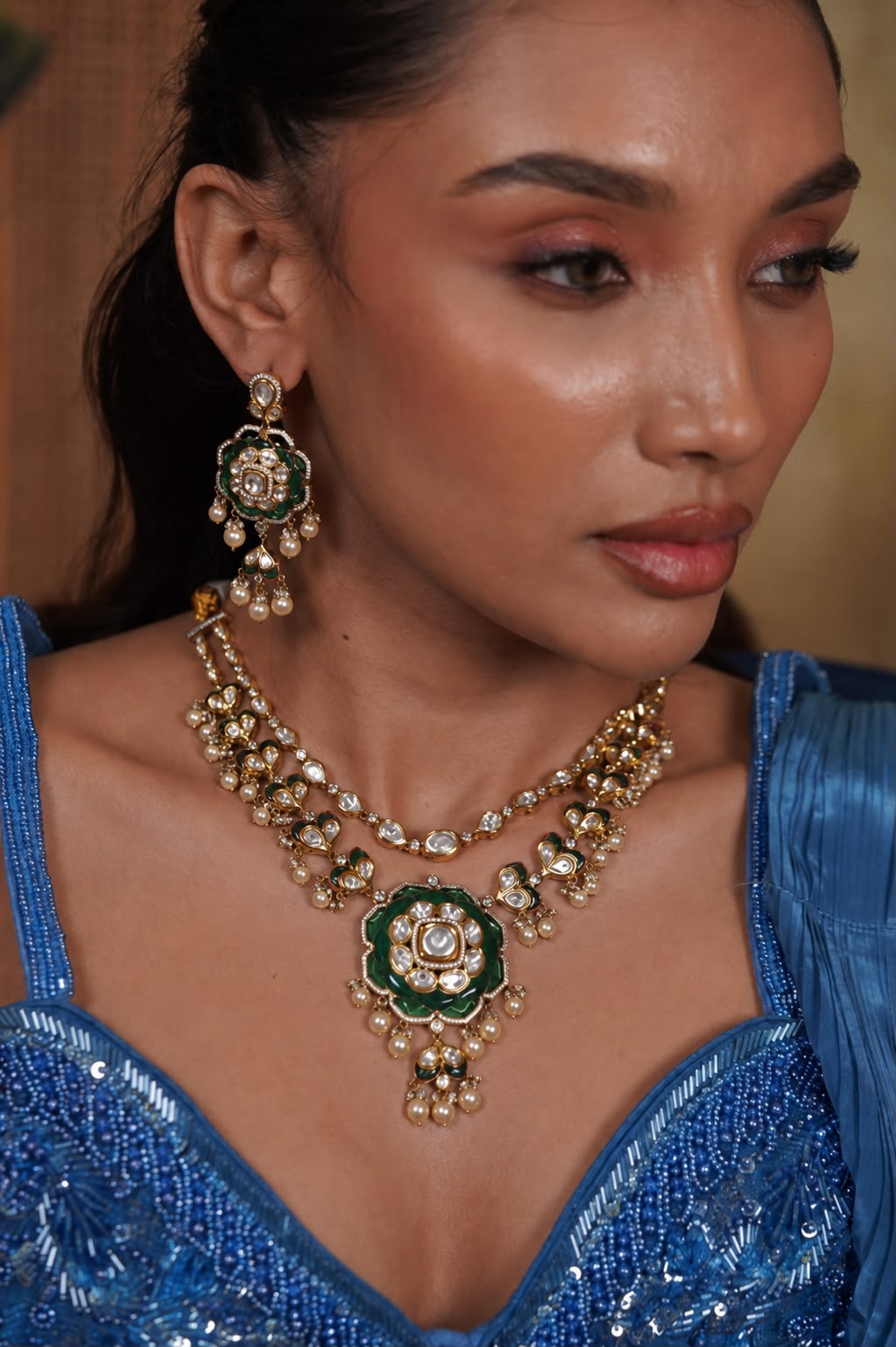 Suno Chanda 2 Layered Polki Moissanite Designer Set