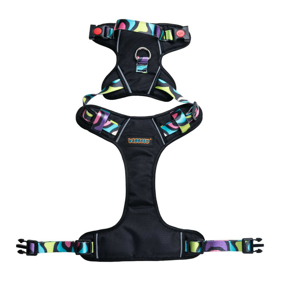 Waggety Adjustable Full Body Dog Harness - Comfortable Fit, Lightweight Polyester, Black