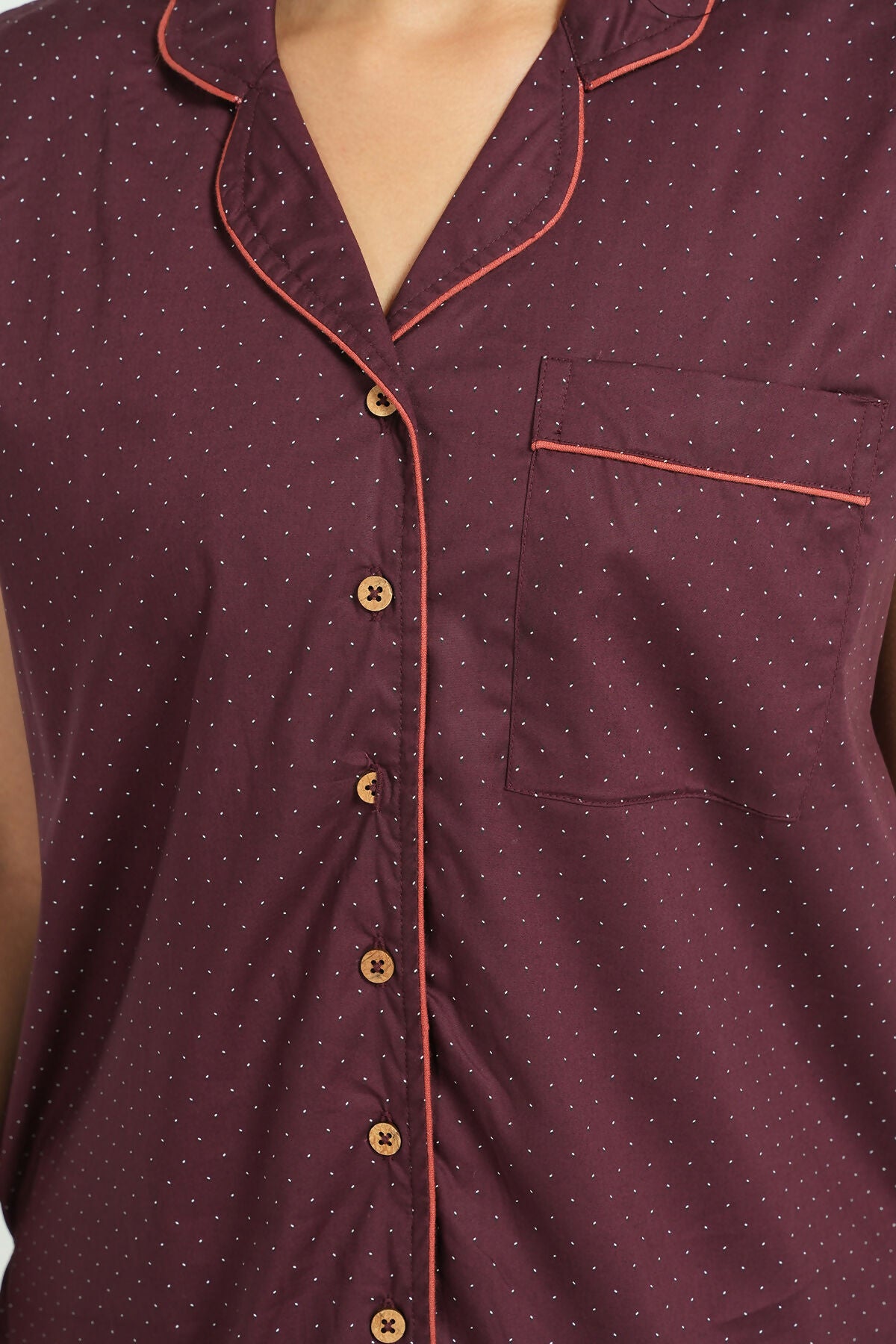 Breathables Women Cotton Night Suit Shirt And Shorts Co-Ord Set Maroon I Nightwear | Loungewear Set