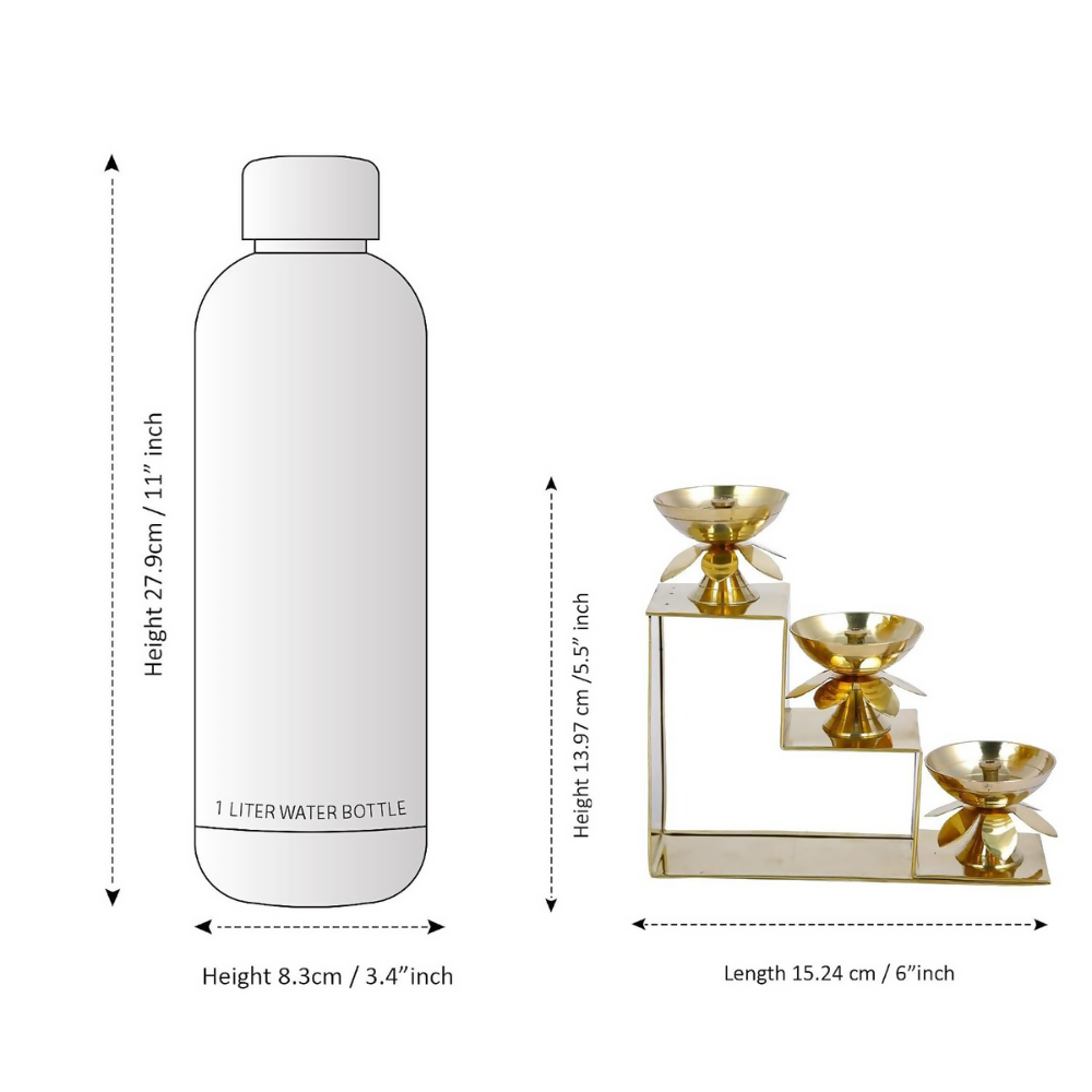 CraftVatika Brass Lotus Diya Oil Puja Lamp Piller Stand 3 Step Diya