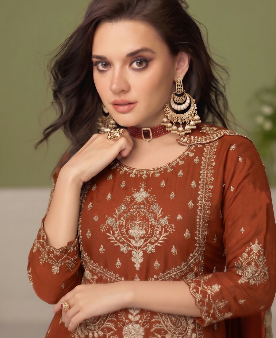 KC Orange Wedding Wear Embroidered Crush Silk Salwar Suit