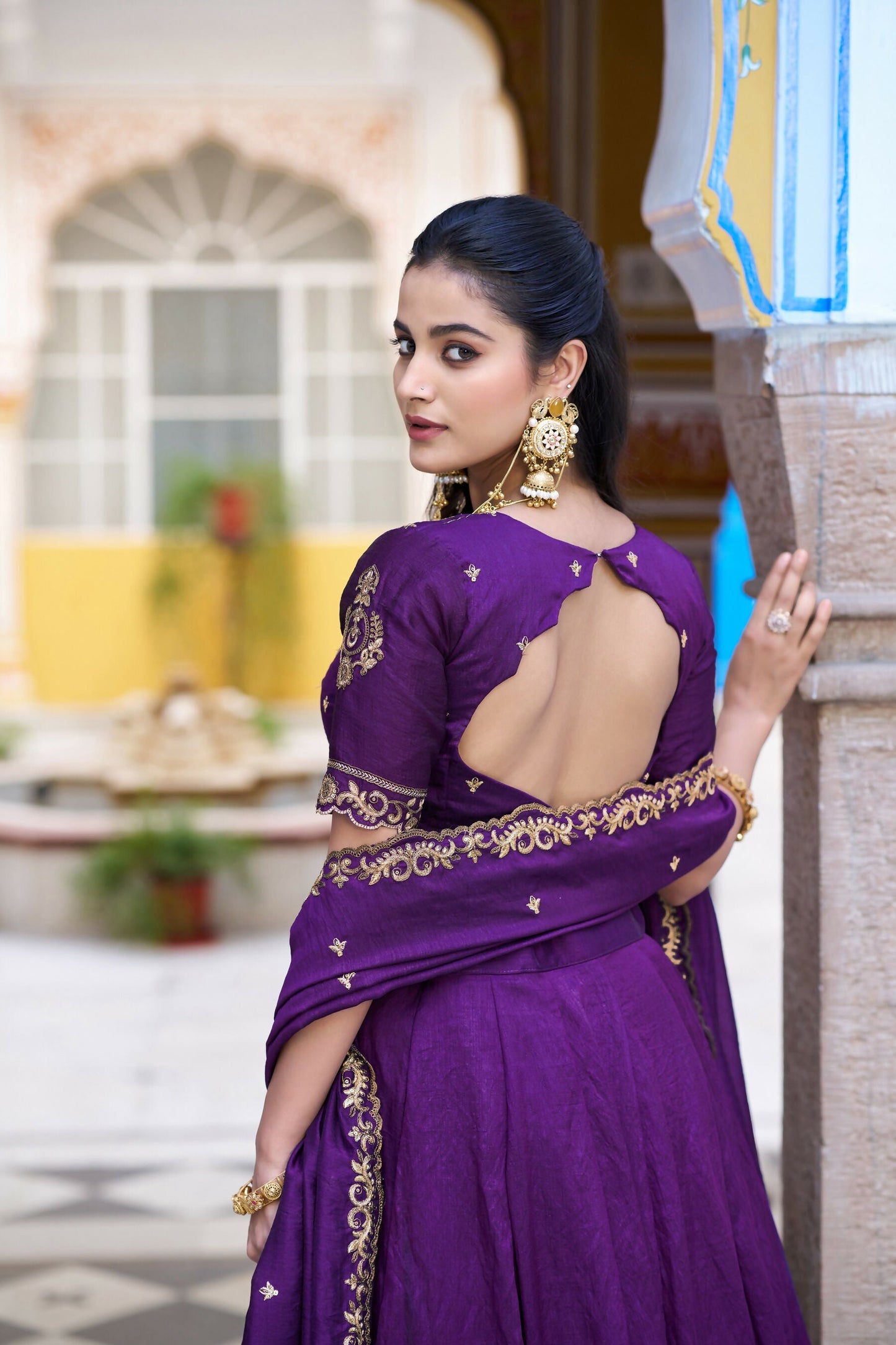 Lorenvalley Fashion Purple NC Silk Plain Lehenga Embroidery Work Choli with Dupatta