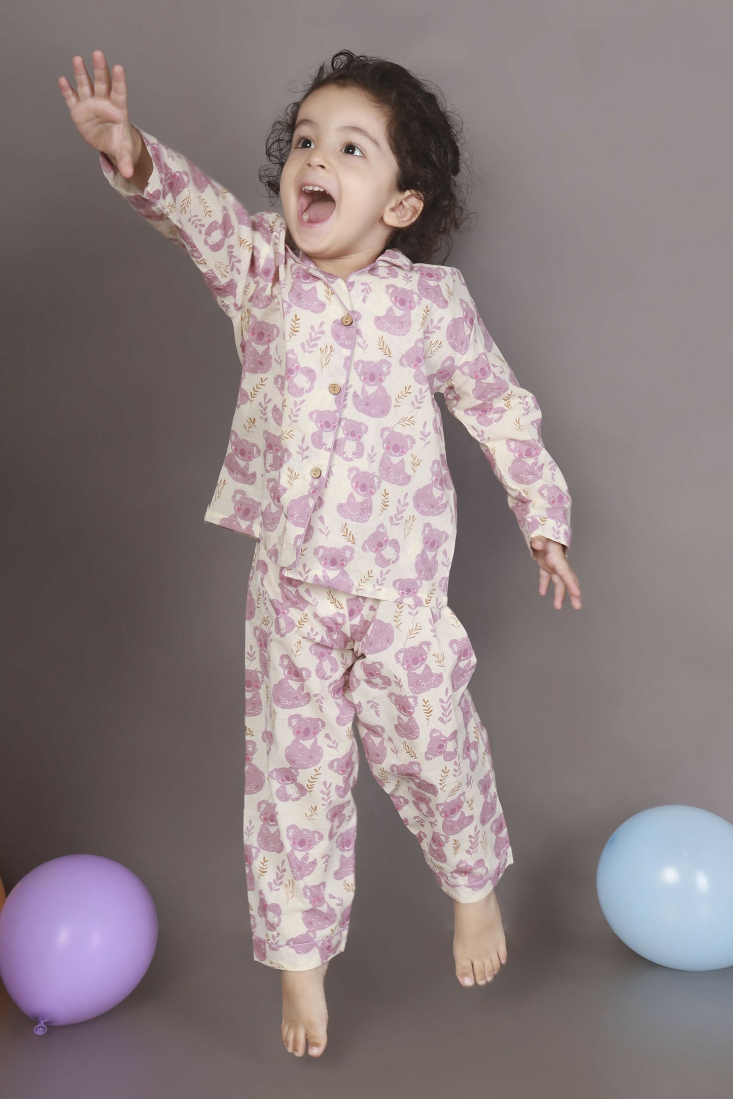 Breathables Kids Cotton Night Suit  White & Pink Teddy Shirt & Pyjama Co-Ord Set For Boys & Girls
