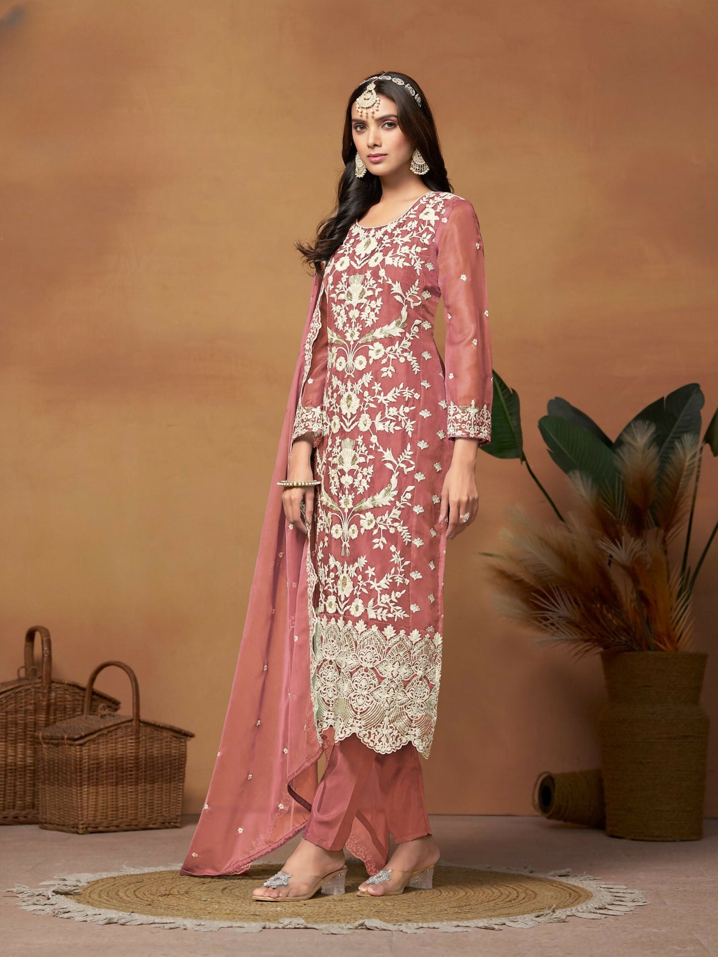 Anaita Peach Embroidered Soft Organza Salwar Suit
