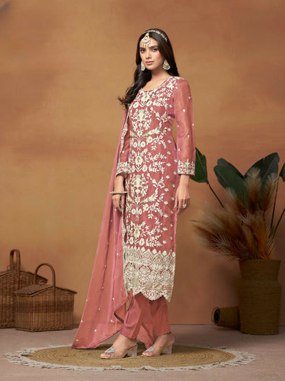 Anaita Peach Embroidered Soft Organza Salwar Suit